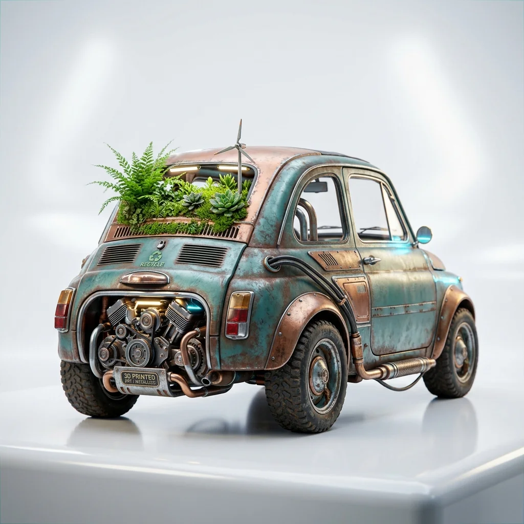 3D Schrottauto Kunstwerk